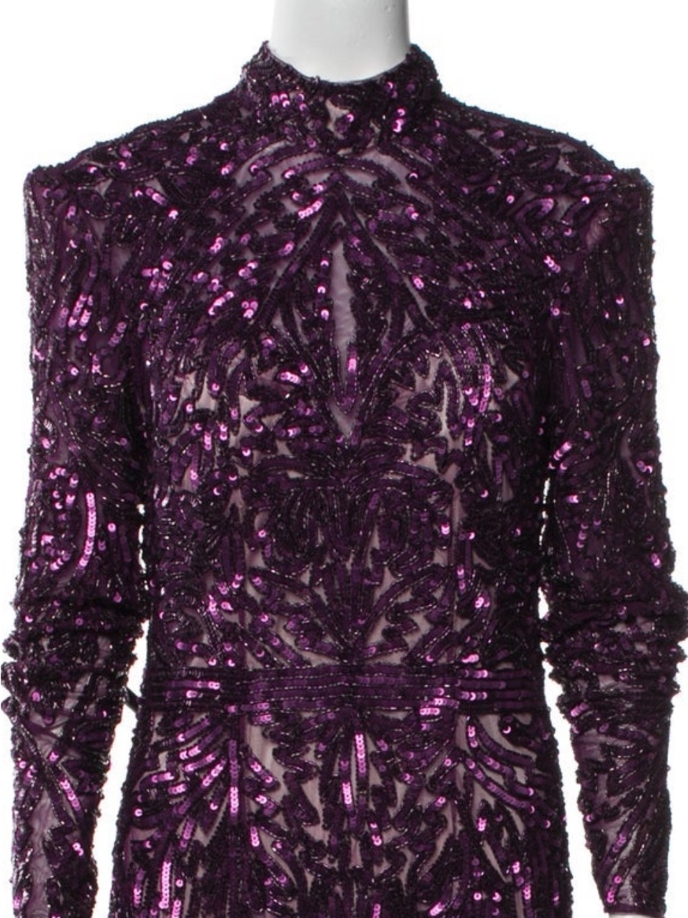 Elegant Long-Sleeve Purple Sequin Gown